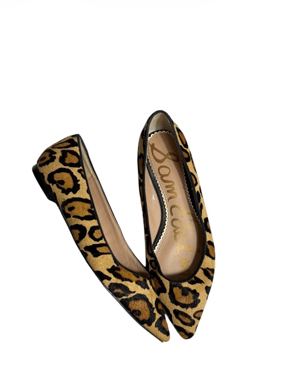 Sam Edelman RAE pointy toe cheetah fur leather  ballet flats size 7.5/ 37.5